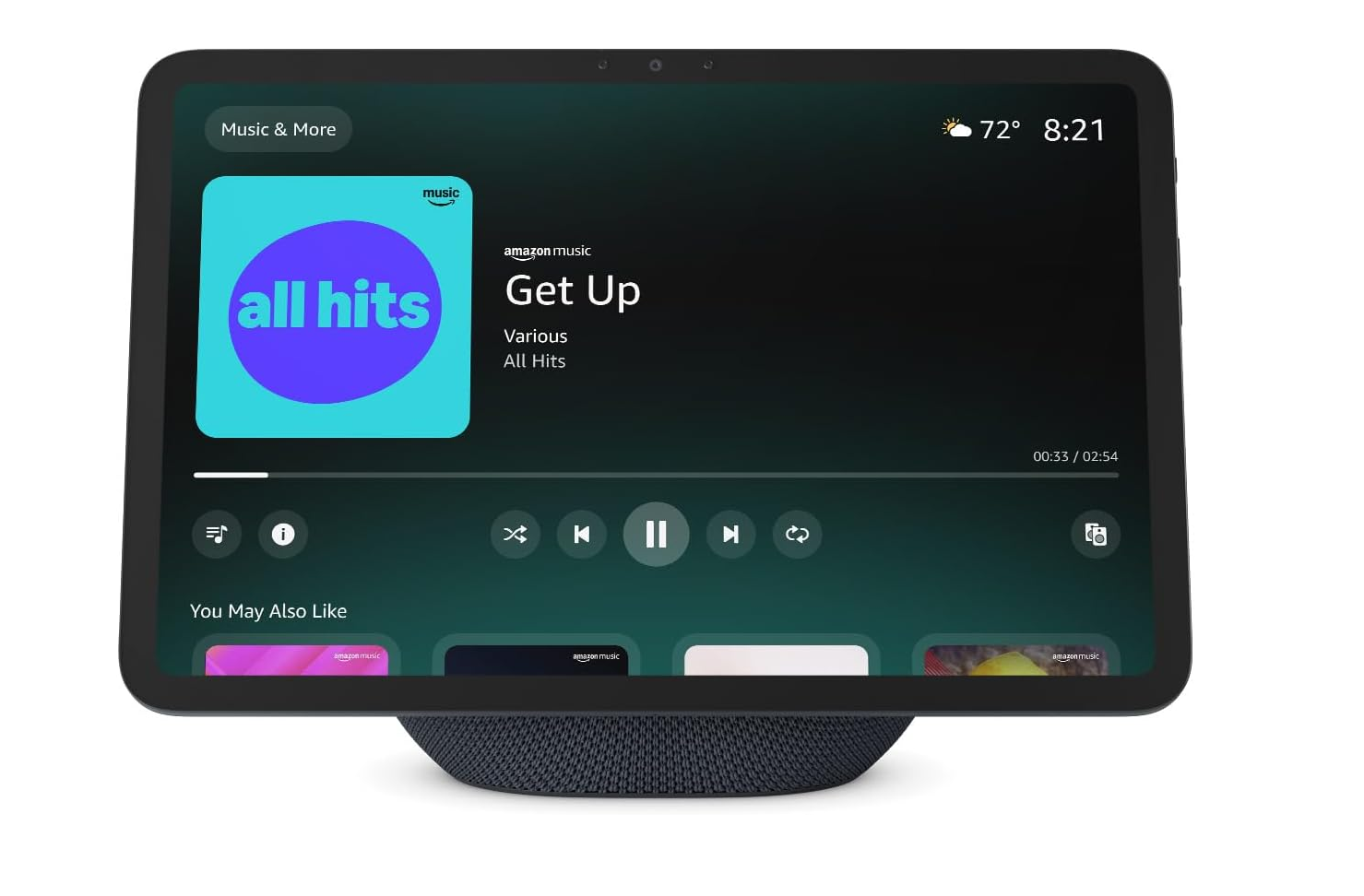 Amazon Echo Show 11 smart display with touchscreen and fabric speaker base, product photograph